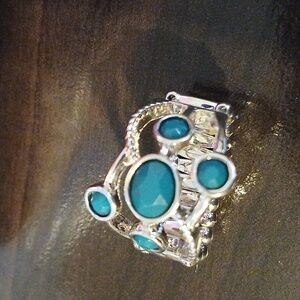 Paparazzi Silvertone Stretch Ring With Green Stones